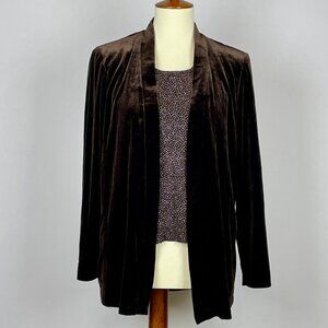 Vtg 80s Liz Baker Chocolate Brown Velvet Faux Twinset Sz 6P Glamour Dazzle Event